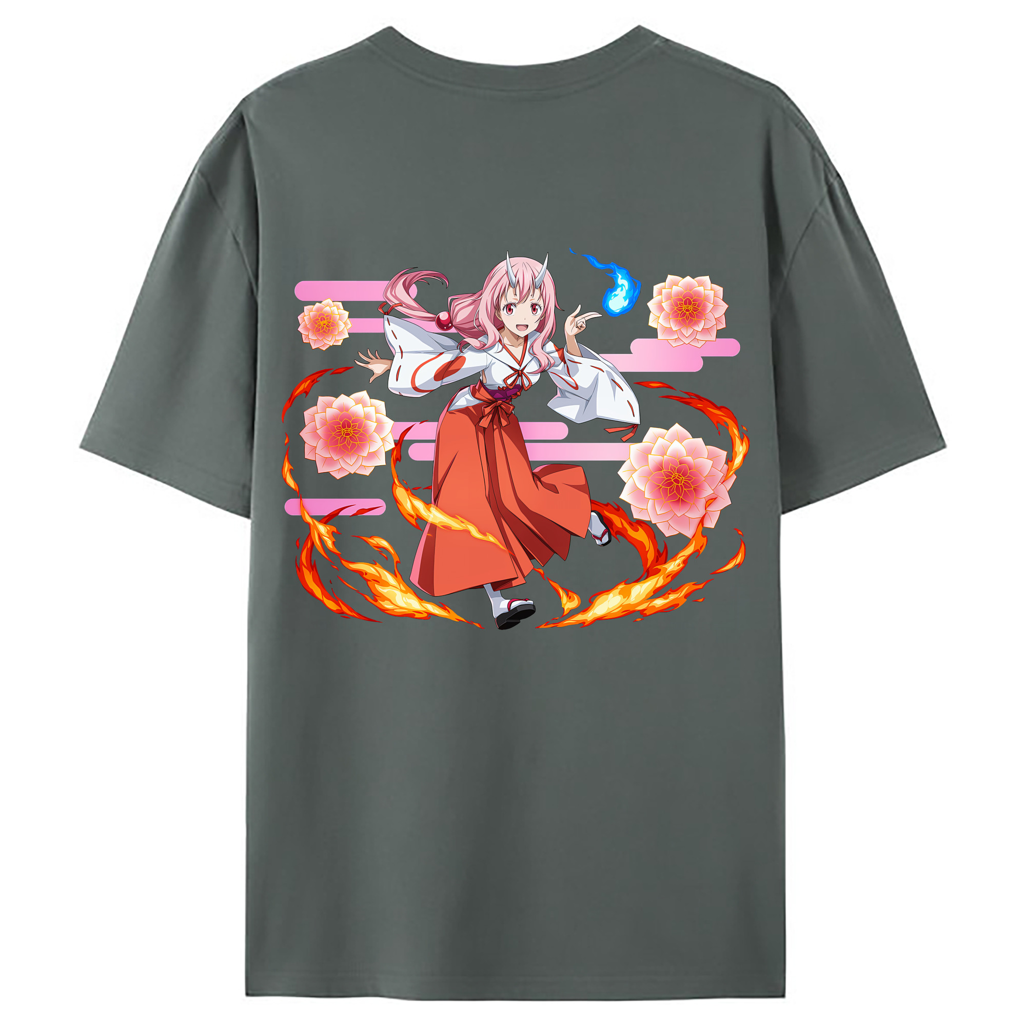 （画像用） 転スラ Regarding Reincarnated to Slime 綿100％ メンズ半袖Tシャツ（バックプリント） 通気性